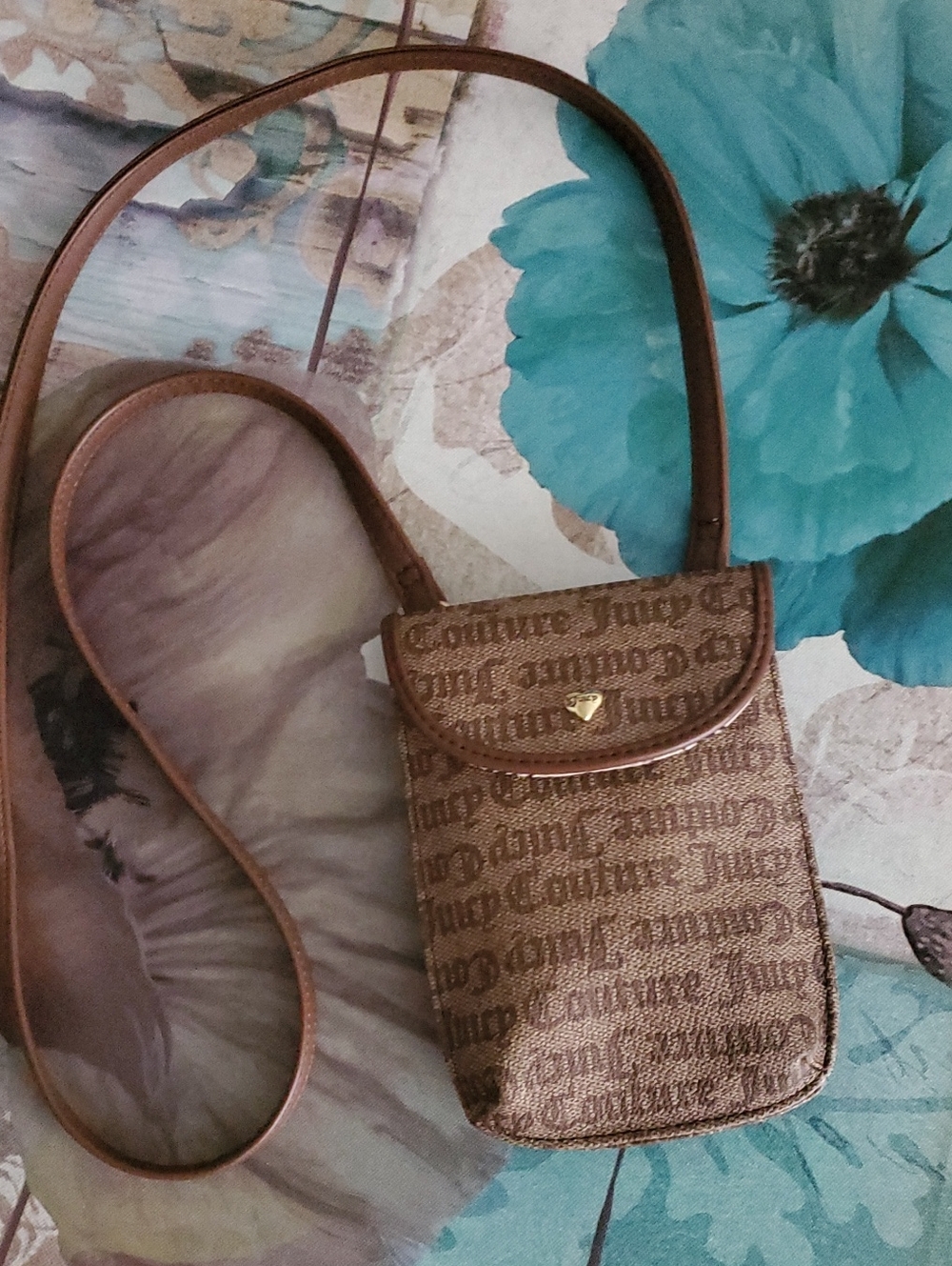 Juicy Couture Brown Monogram Crossbody Phone Bag